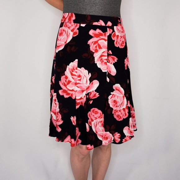 kate spade Dresses & Skirts - KATE SPADE Pink Roses Print Black Skirt